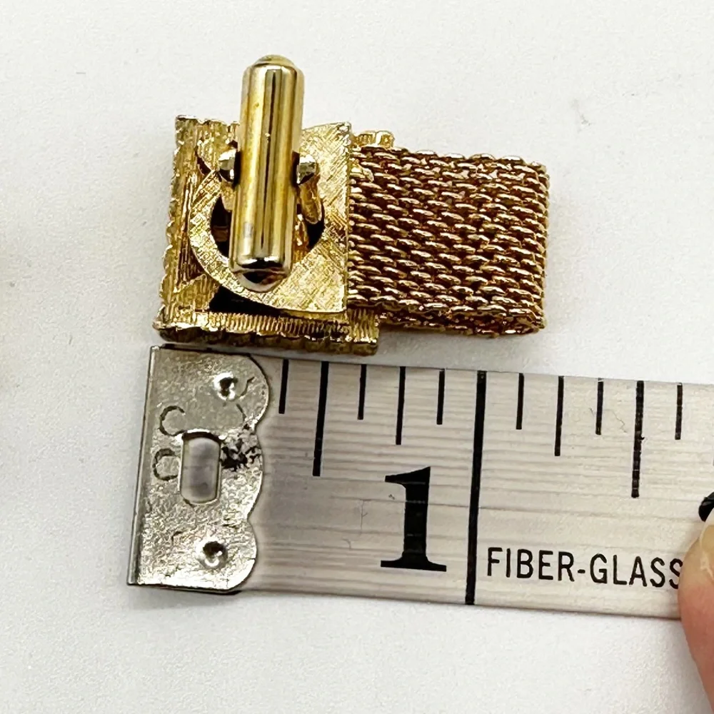 Vintage Swank Gold Tone Mesh Tiger’s Eye Square Cufflinks & Tie Tack Set IOB